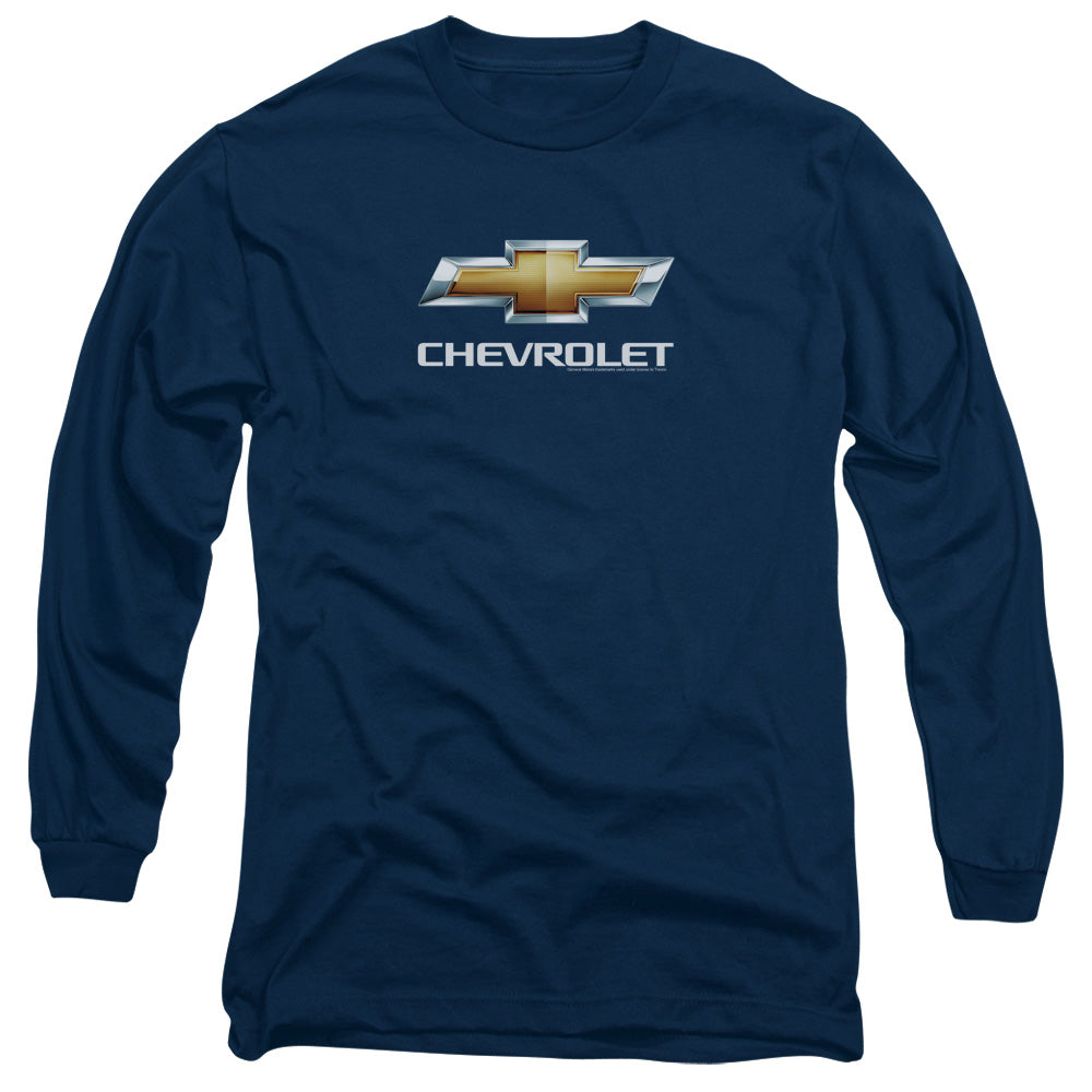 AN OFFCIALLY LICENSED CHEVROLETS CHEVY BOWTIE STACKED MEN'S LONG SLEEVE T-SHIRT NAVY