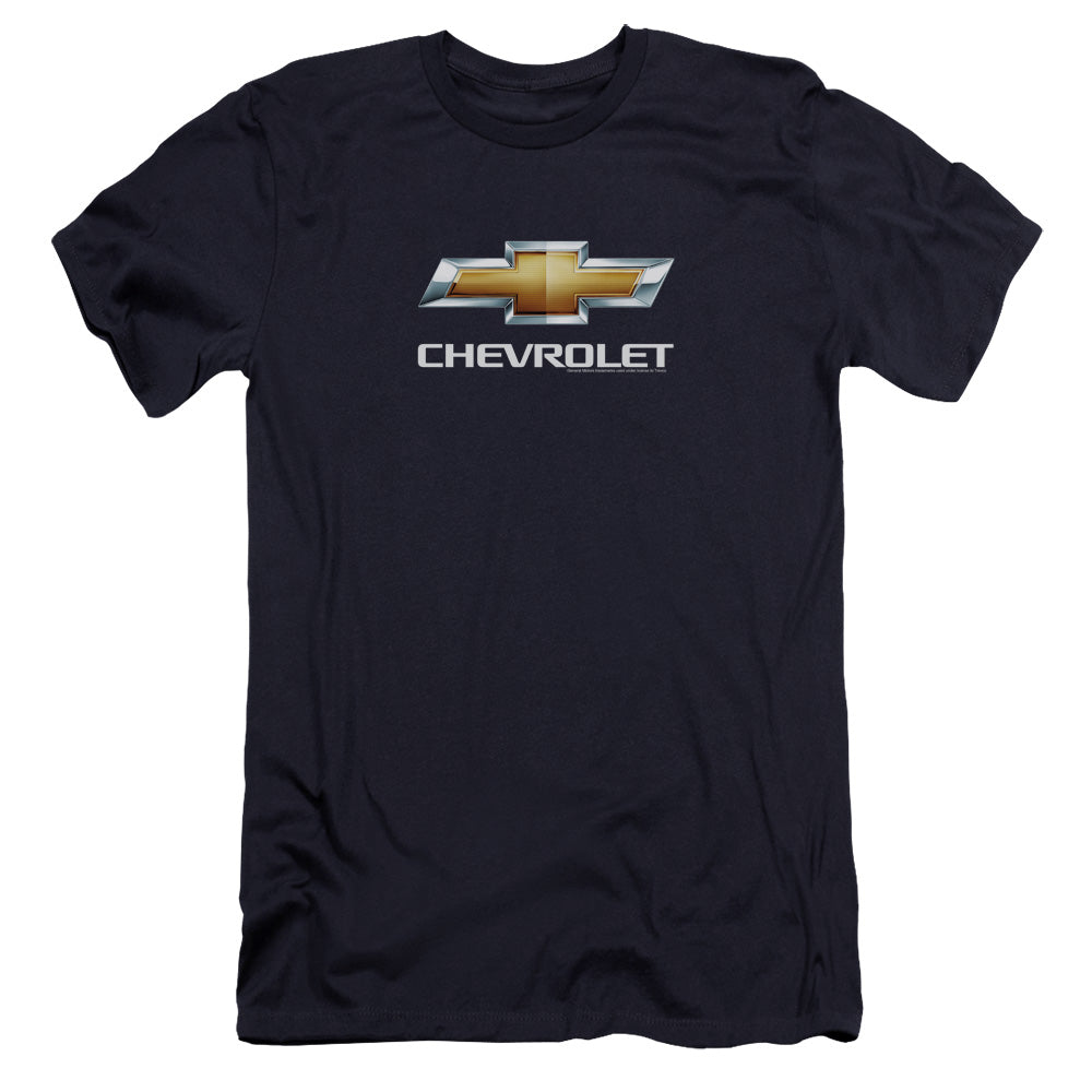 AN OFFCIALLY LICENSED CHEVROLETS CHEVY BOWTIE STACKED MEN'S PREMIUM SLIM FIT T-SHIRT NAVY