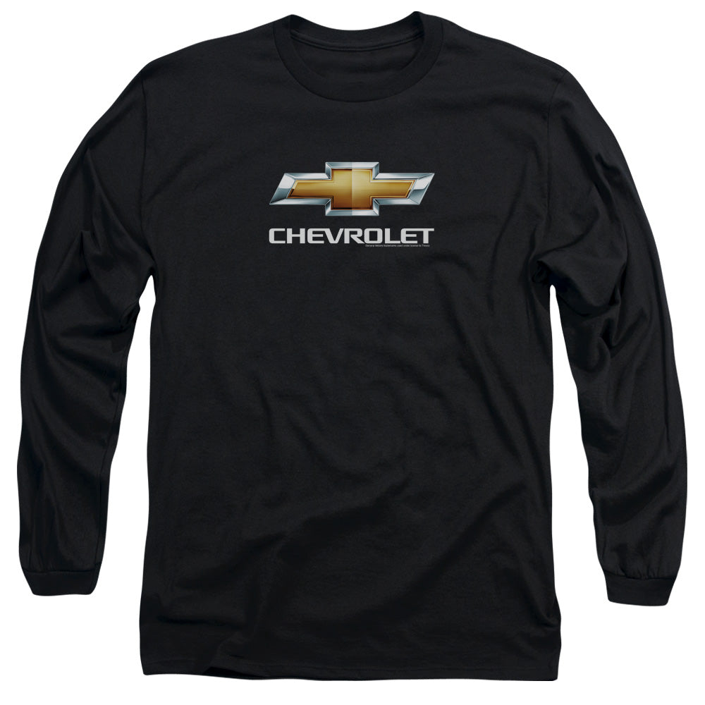 AN OFFCIALLY LICENSED CHEVROLETS CHEVY BOWTIE STACKED MEN'S LONG SLEEVE T-SHIRT BLACK