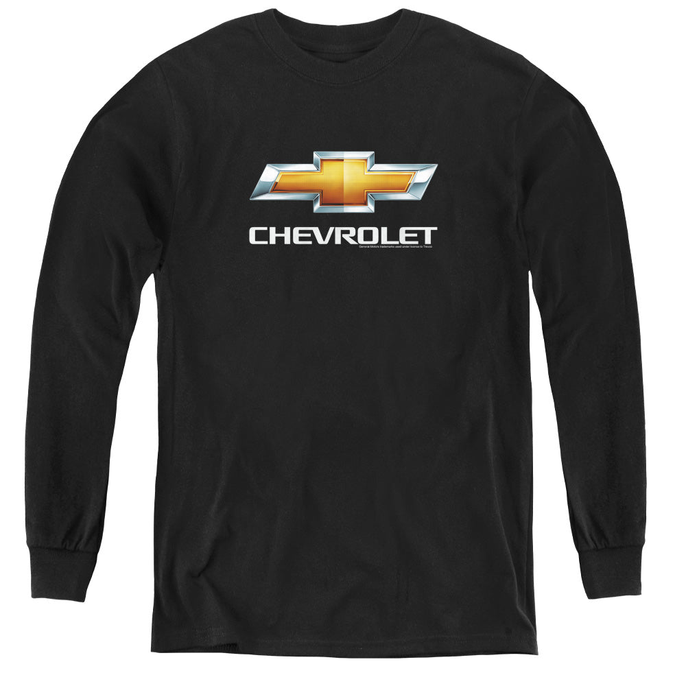 AN OFFCIALLY LICENSED CHEVROLETS CHEVY BOWTIE STACKED YOUTH LONG SLEEVE T-SHIRT BLACK