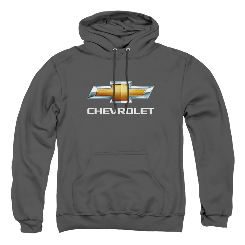 AN OFFCIALLY LICENSED CHEVROLETS CHEVY BOWTIE STACKED ADULT UNISEX PULLOVER HOODIE CHARCOAL