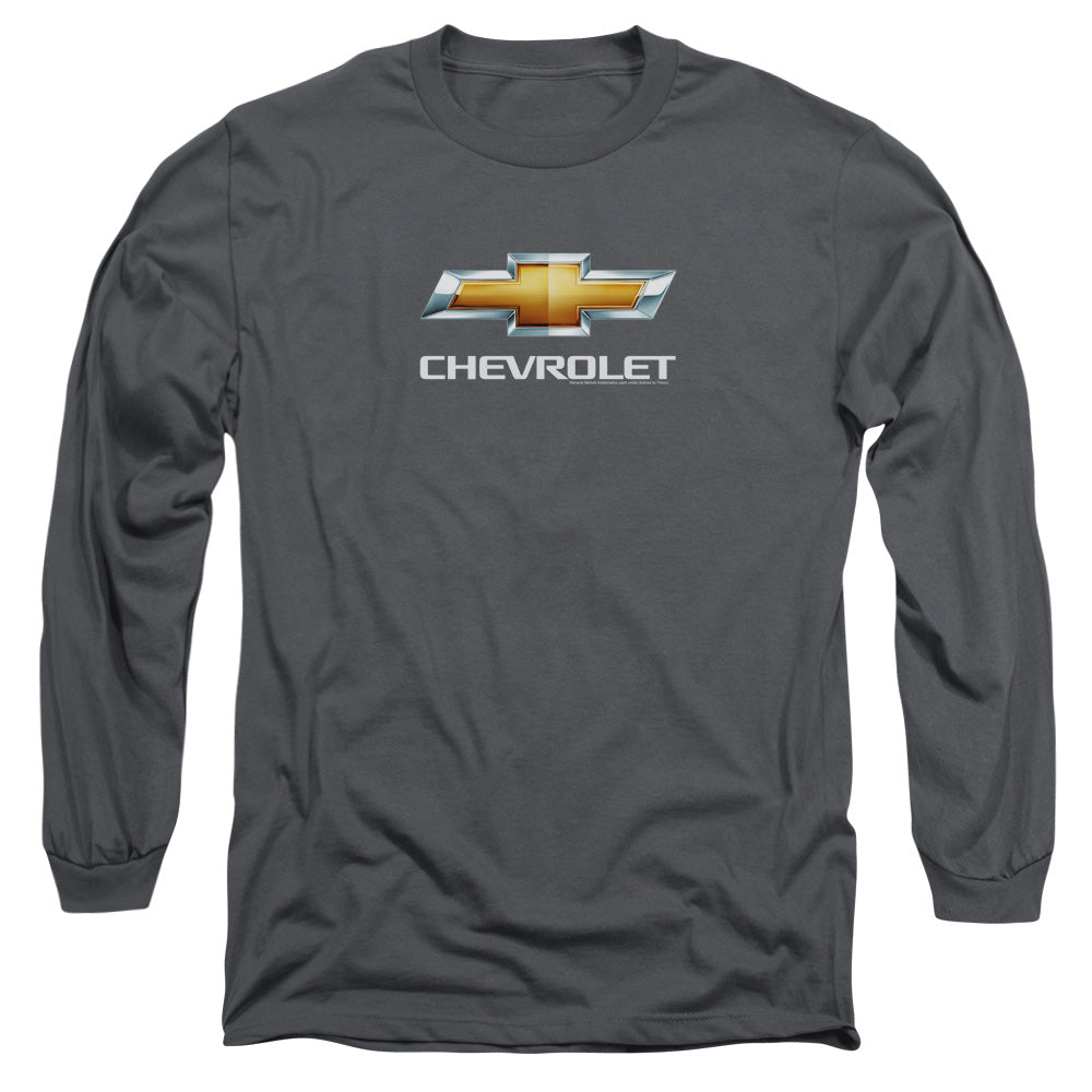AN OFFCIALLY LICENSED CHEVROLETS CHEVY BOWTIE STACKED MEN'S LONG SLEEVE T-SHIRT CHARCOAL