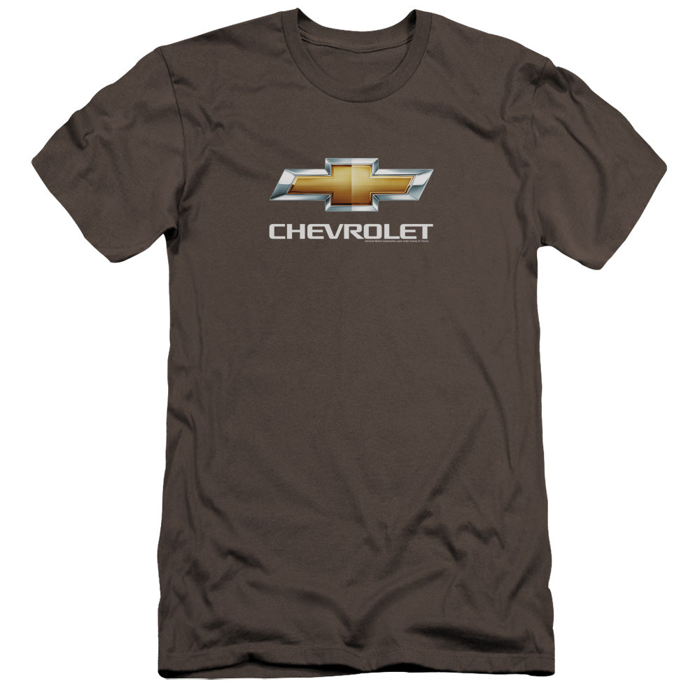 AN OFFCIALLY LICENSED CHEVROLETS CHEVY BOWTIE STACKED MEN'S PREMIUM SLIM FIT T-SHIRT CHARCOAL