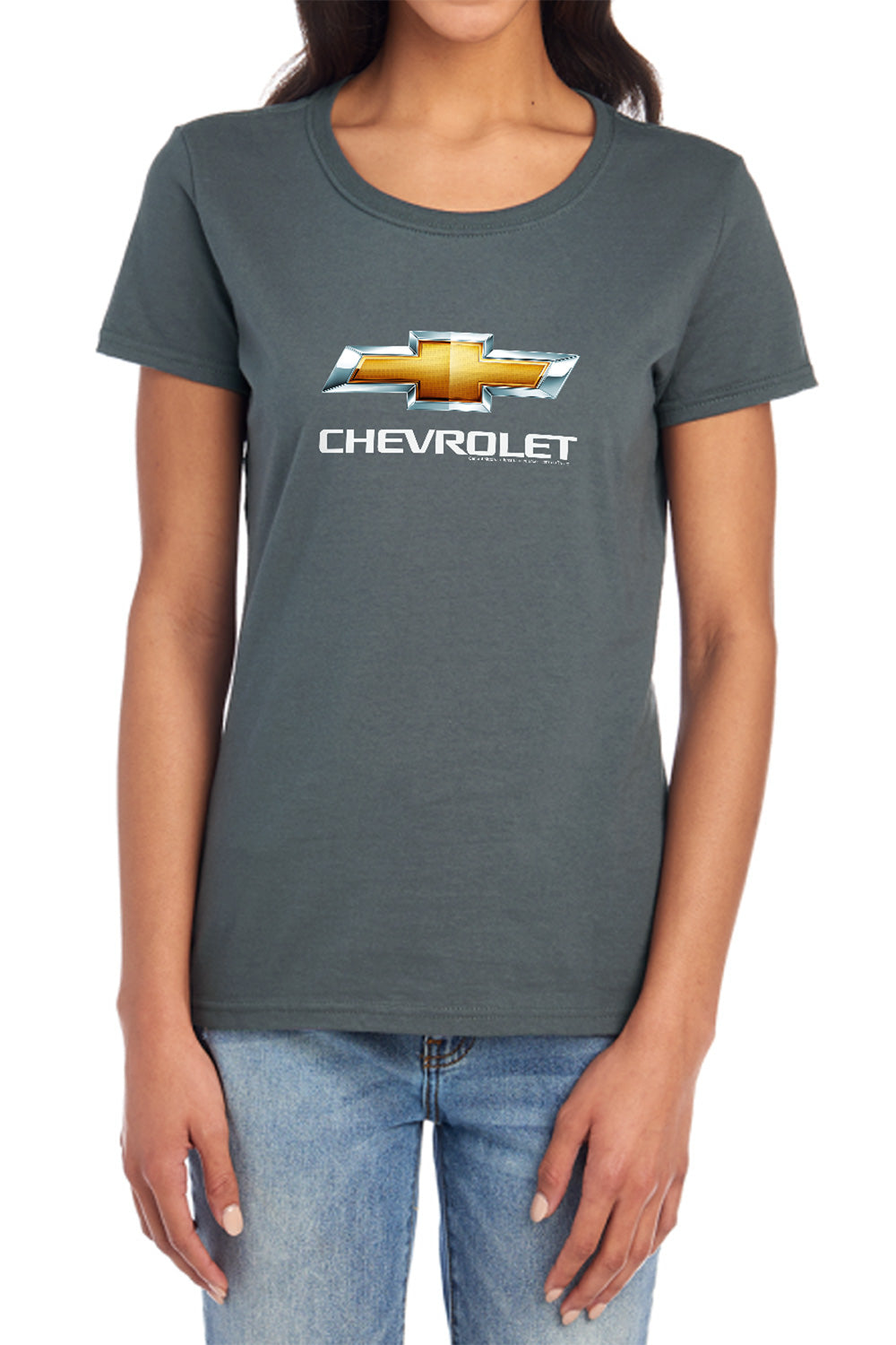 AN OFFCIALLY LICENSED CHEVROLETS CHEVY BOWTIE STACKED WOMEN'S REGULAR FIT T-SHIRT CHARCOAL