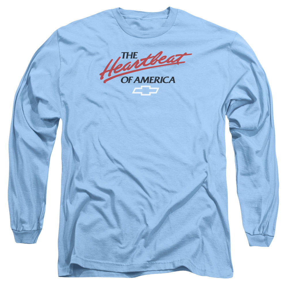 AN OFFCIALLY LICENSED CHEVROLET HEARTBEAT OF AMERICA MEN'S LONG SLEEVE T-SHIRT CAROLINA BLUE