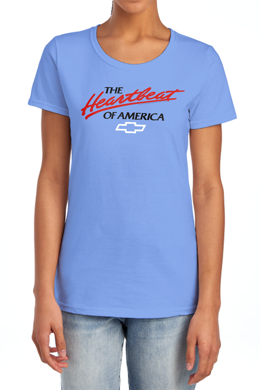AN OFFCIALLY LICENSED CHEVROLET HEARTBEAT OF AMERICA WOMEN'S REGULAR FIT T-SHIRT CAROLINA BLUE