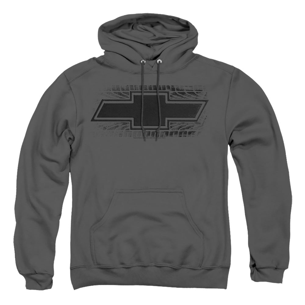 AN OFFCIALLY LICENSED CHEVROLET BOWTIE BURNOUT ADULT UNISEX PULLOVER HOODIE CHARCOAL