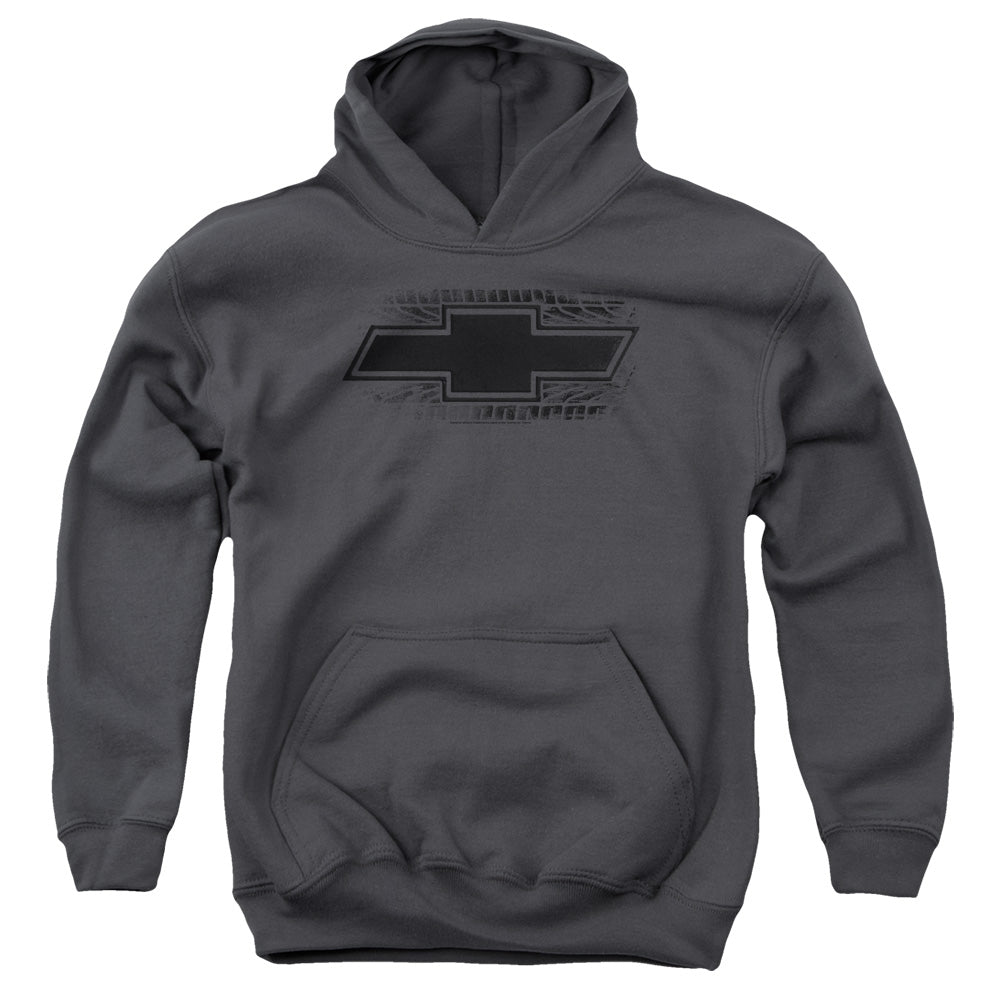 AN OFFCIALLY LICENSED CHEVROLET BOWTIE BURNOUT YOUTH HOODIE CHARCOAL