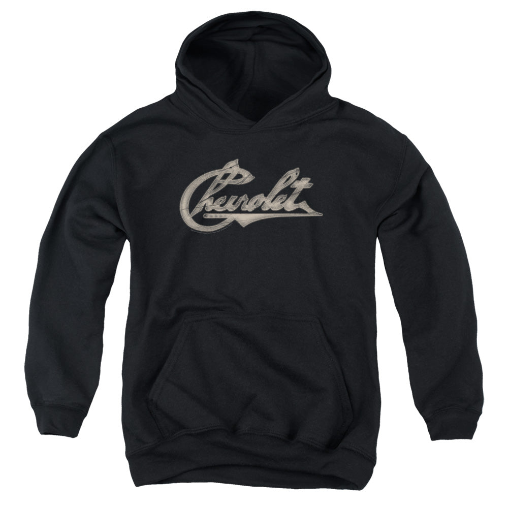AN OFFCIALLY LICENSED CHEVROLET CHEVY SCRIPT YOUTH HOODIE BLACK