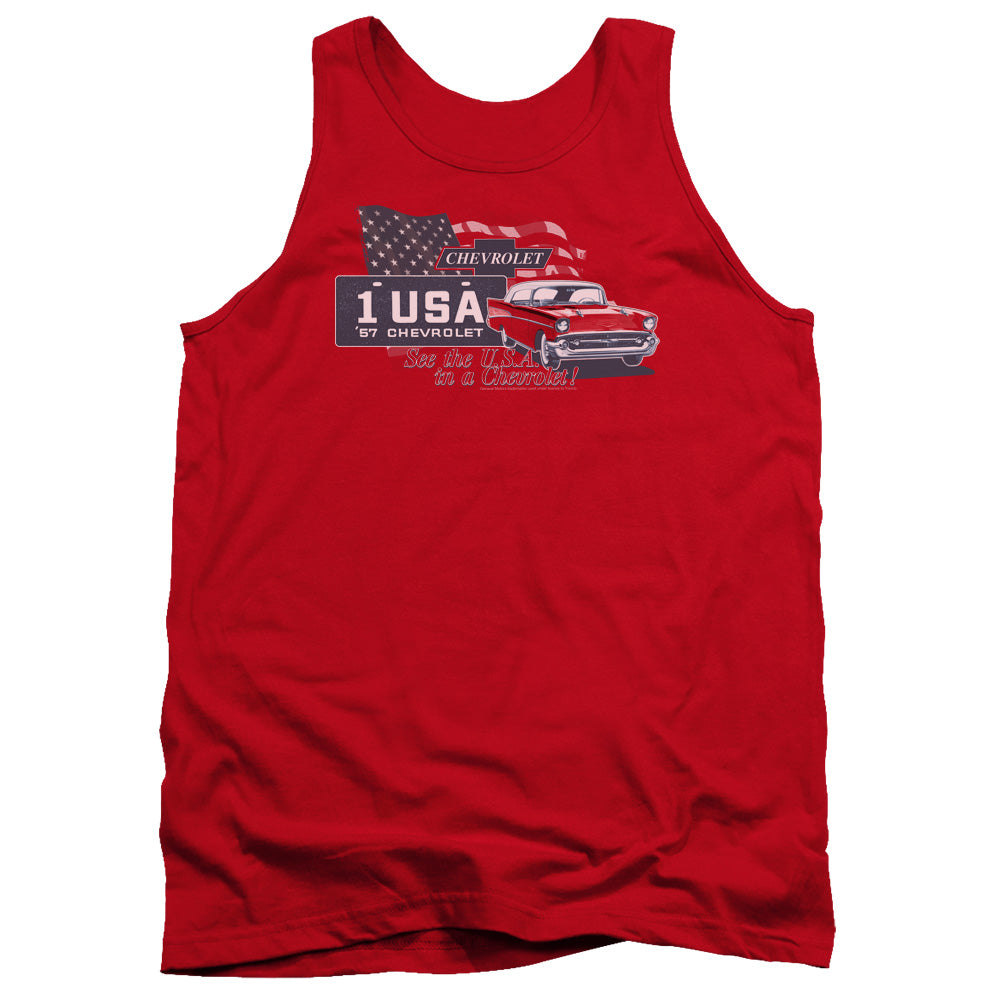AN OFFCIALLY LICENSED CHEVROLET SEE THE USA ADULT UNISEX TANK TOP RED