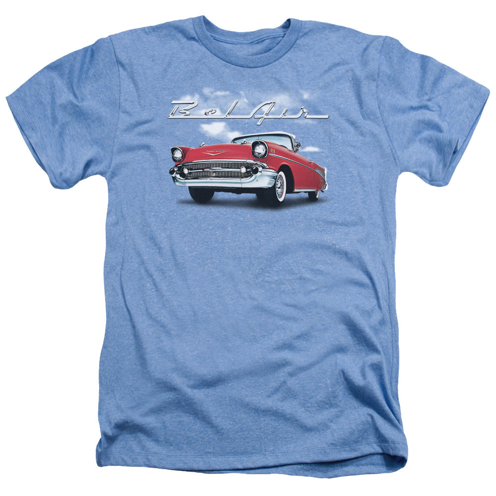 AN OFFCIALLY LICENSED CHEVROLET BEL AIR CLOUDS MEN'S HEATHER T-SHIRT LIGHT BLUE