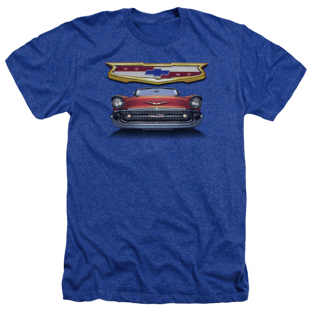 AN OFFCIALLY LICENSED CHEVROLET 1957 BEL AIR GRILLE MEN'S HEATHER T-SHIRT ROYAL