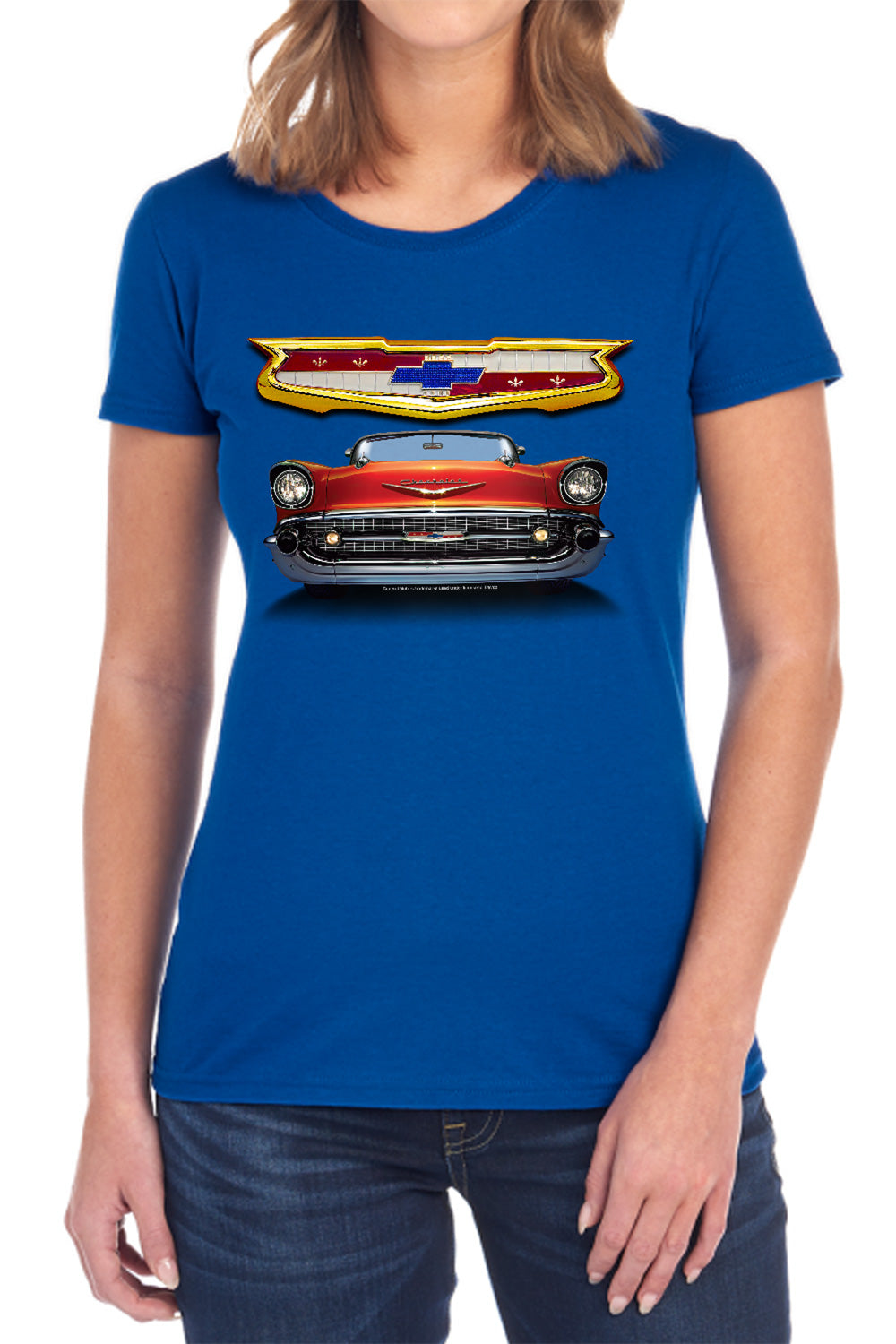 AN OFFCIALLY LICENSED CHEVROLET 1957 BEL AIR GRILLE WOMEN'S REGULAR FIT T-SHIRT ROYAL