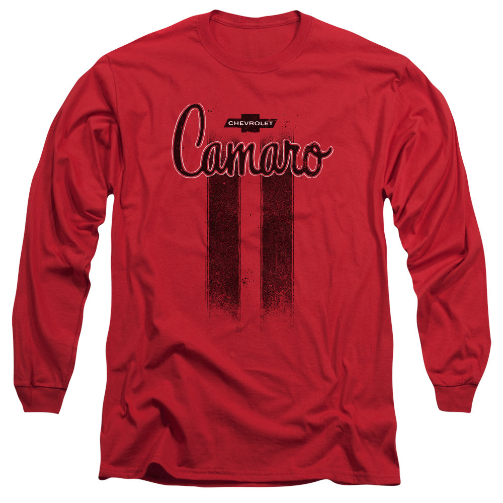 AN OFFCIALLY LICENSED CHEVROLET CAMARO STRIPES MEN'S LONG SLEEVE T-SHIRT RED