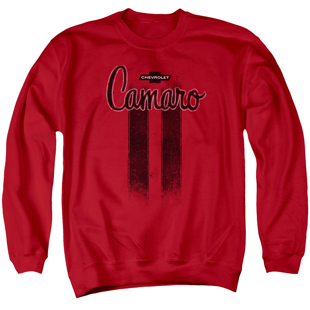 AN OFFCIALLY LICENSED CHEVROLET CAMARO STRIPES ADULT UNISEX CREWNECK SWEATSHIRT RED