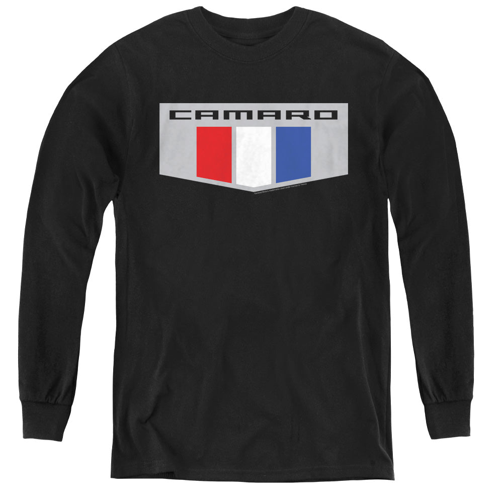 AN OFFCIALLY LICENSED CHEVROLET CHROME EMBLEM YOUTH LONG SLEEVE T-SHIRT BLACK