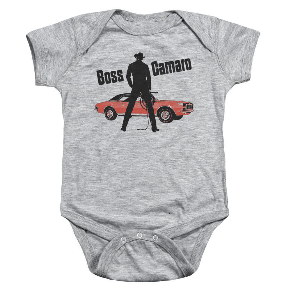 AN OFFCIALLY LICENSED CHEVROLET BOSS BABY BODYSUIT ATHLETIC HEATHER