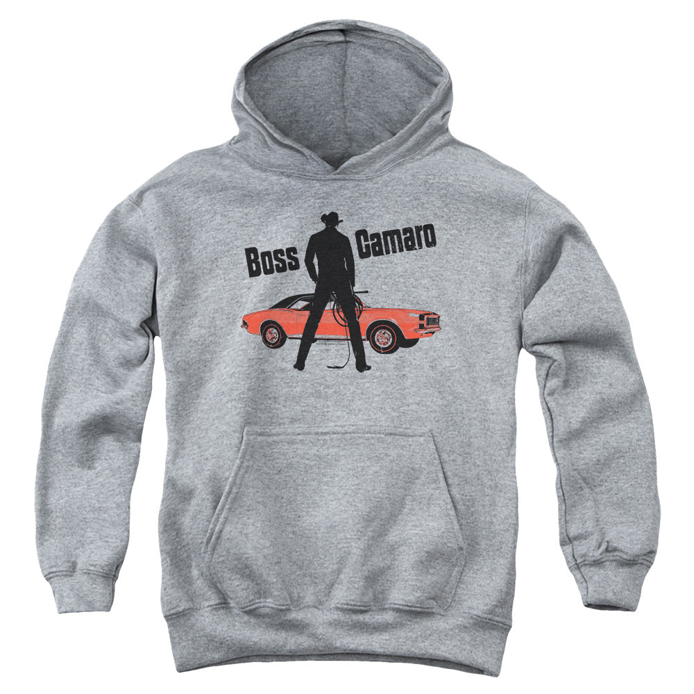 AN OFFCIALLY LICENSED CHEVROLET BOSS YOUTH HOODIE ATHLETIC HEATHER