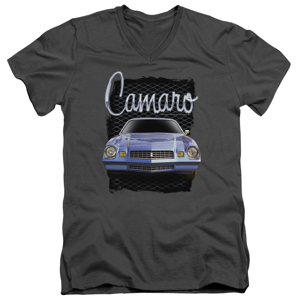 AN OFFCIALLY LICENSED CHEVROLET YELLOW CAMARO MEN'S V-NECK T-SHIRT CHARCOAL