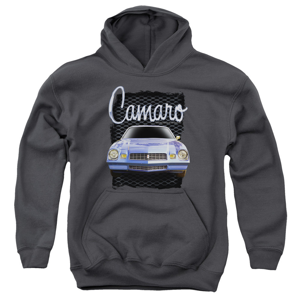 AN OFFCIALLY LICENSED CHEVROLET YELLOW CAMARO YOUTH HOODIE CHARCOAL