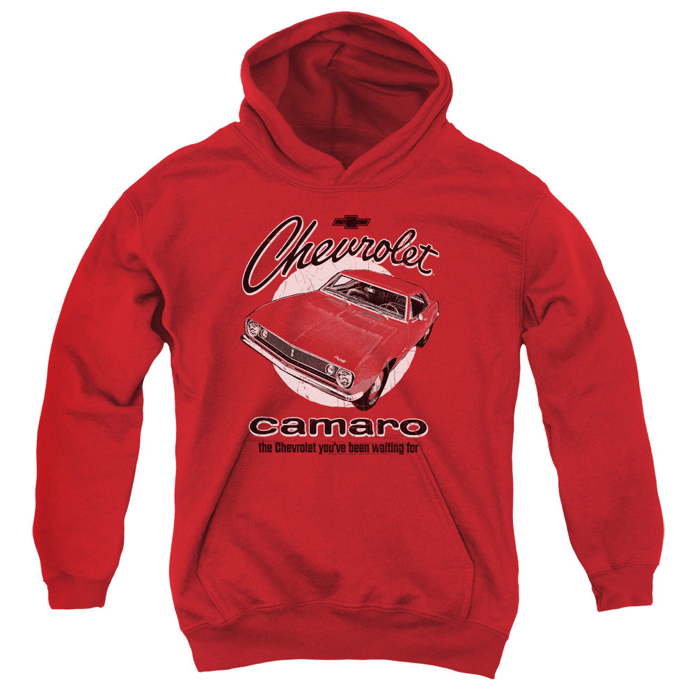 AN OFFCIALLY LICENSED CHEVROLET RETRO CAMARO YOUTH HOODIE RED