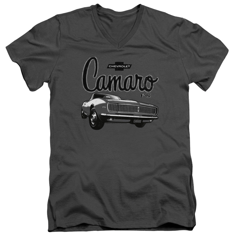 AN OFFCIALLY LICENSED CHEVROLET SCRIPT CAR MEN'S V-NECK T-SHIRT CHARCOAL