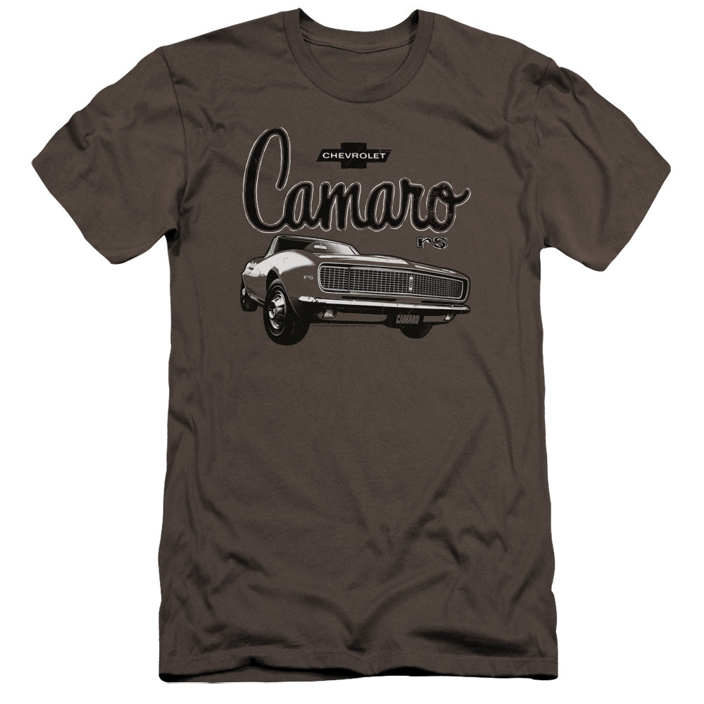 AN OFFCIALLY LICENSED CHEVROLET SCRIPT CAR MEN'S PREMIUM SLIM FIT T-SHIRT CHARCOAL