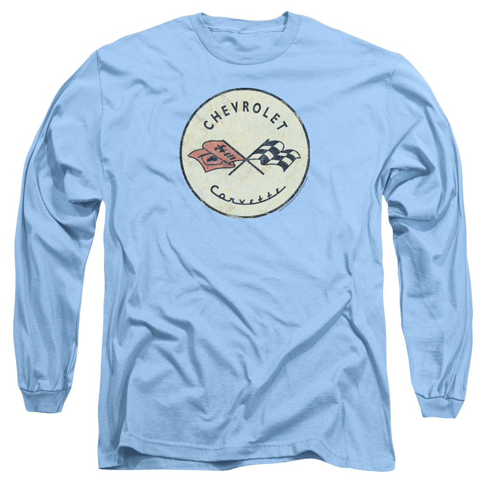 AN OFFCIALLY LICENSED CHEVROLET OLD VETTE MEN'S LONG SLEEVE T-SHIRT CAROLINA BLUE