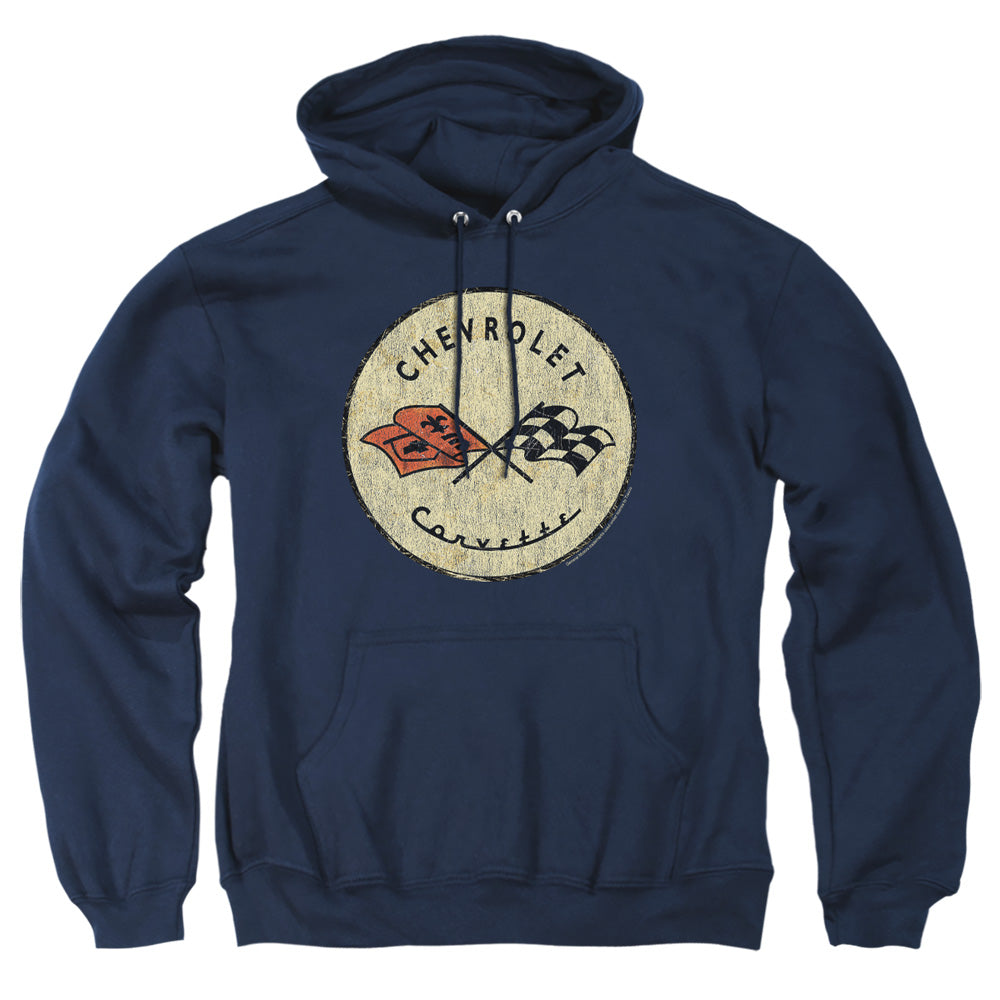 AN OFFCIALLY LICENSED CHEVROLET OLD VETTE ADULT UNISEX PULLOVER HOODIE NAVY