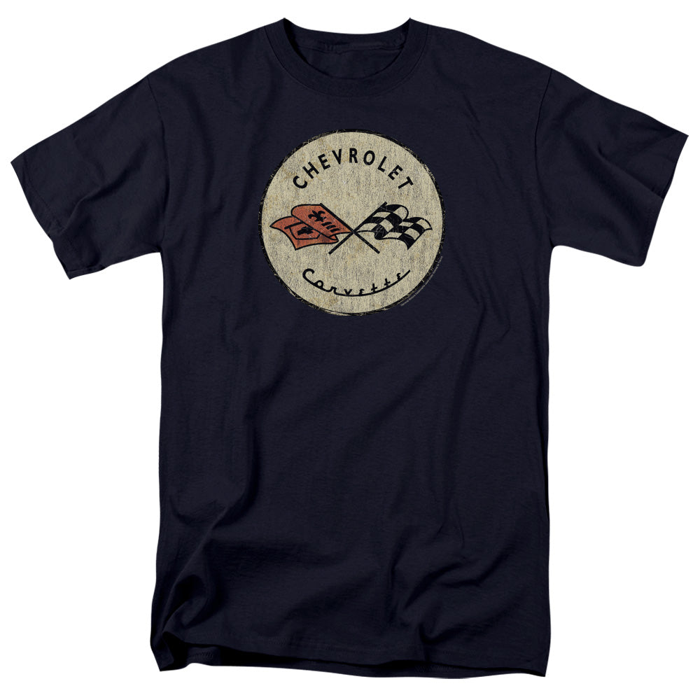 AN OFFCIALLY LICENSED CHEVROLET OLD VETTE MEN'S REGULAR FIT T-SHIRT NAVY