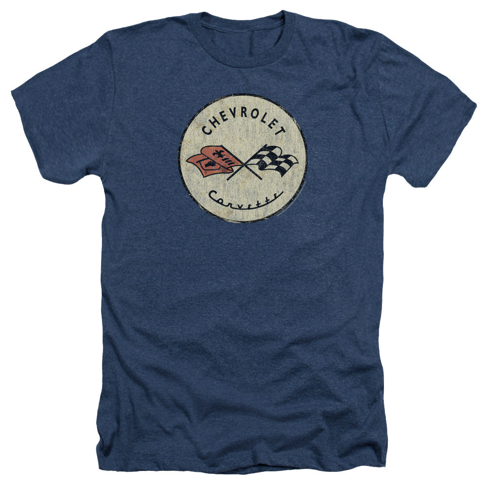AN OFFCIALLY LICENSED CHEVROLET OLD VETTE MEN'S HEATHER T-SHIRT NAVY
