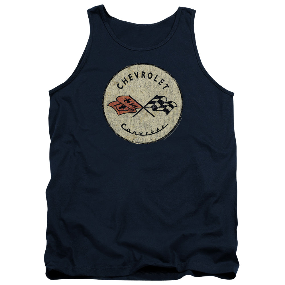 AN OFFCIALLY LICENSED CHEVROLET OLD VETTE ADULT UNISEX TANK TOP NAVY