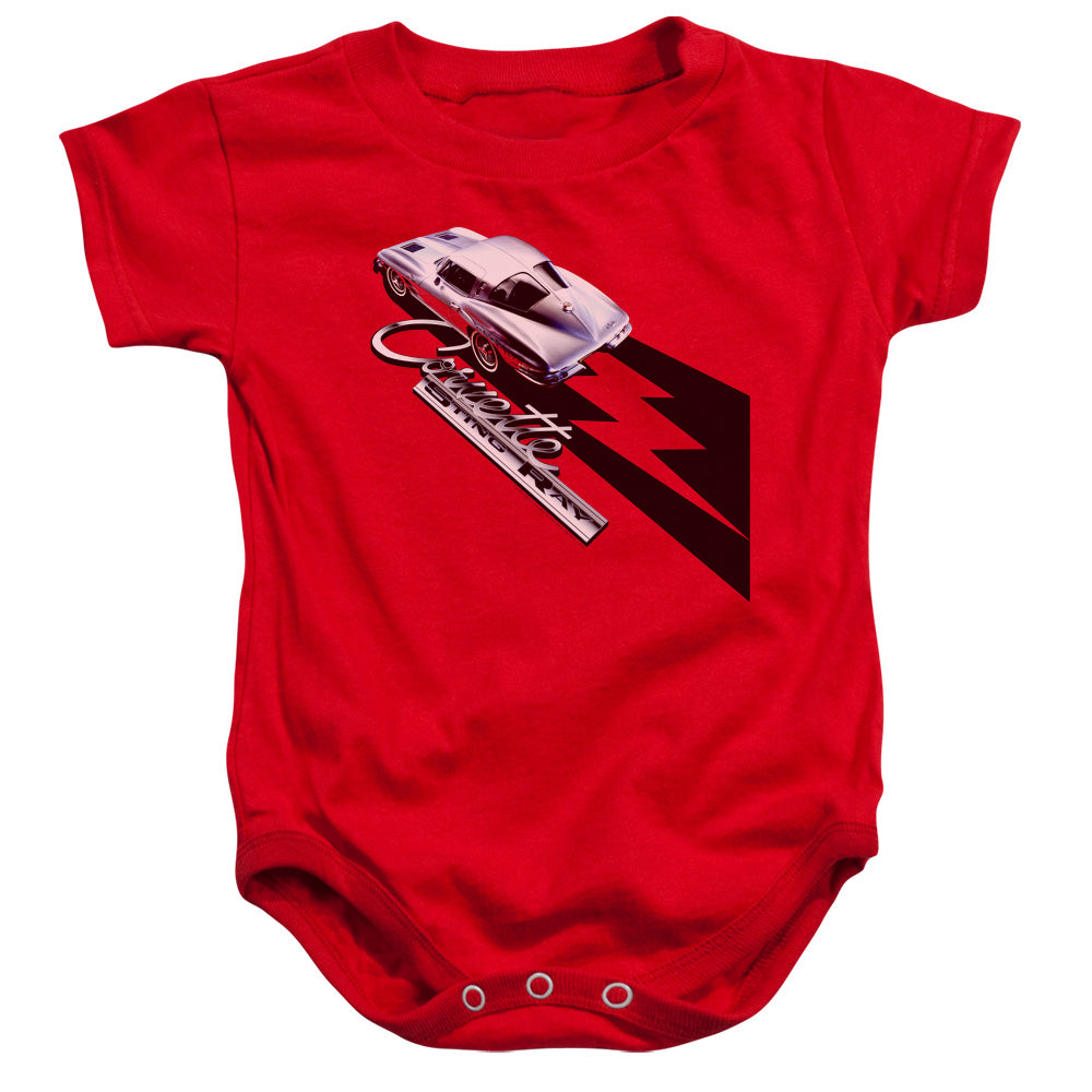 AN OFFCIALLY LICENSED CHEVROLET SPLIT WINDOW STING RAY BABY BODYSUIT RED