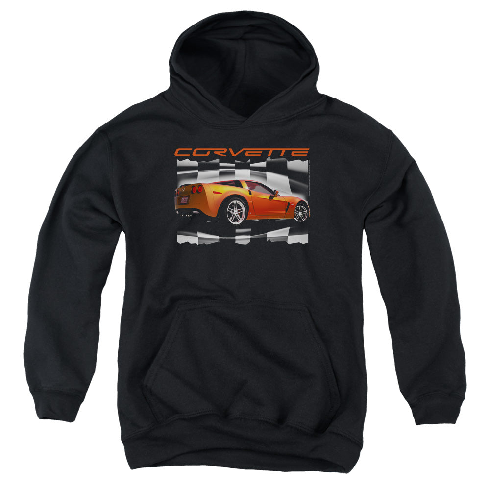AN OFFCIALLY LICENSED CHEVROLET ORANGE Z06 VETTE YOUTH HOODIE BLACK