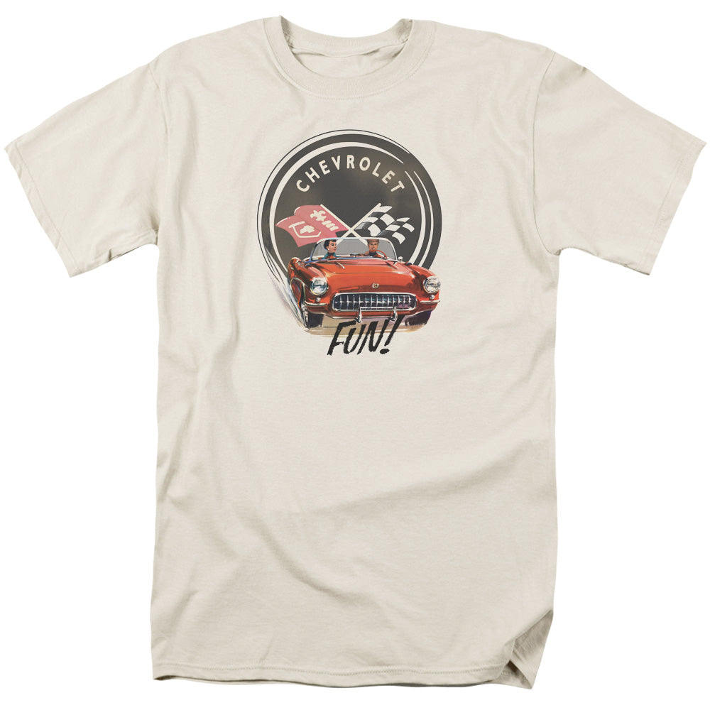 AN OFFCIALLY LICENSED CHEVROLET VETTE FUN MEN'S REGULAR FIT T-SHIRT CREAM