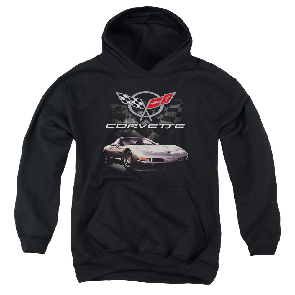 AN OFFCIALLY LICENSED CHEVROLET CHECKERED PAST YOUTH HOODIE BLACK