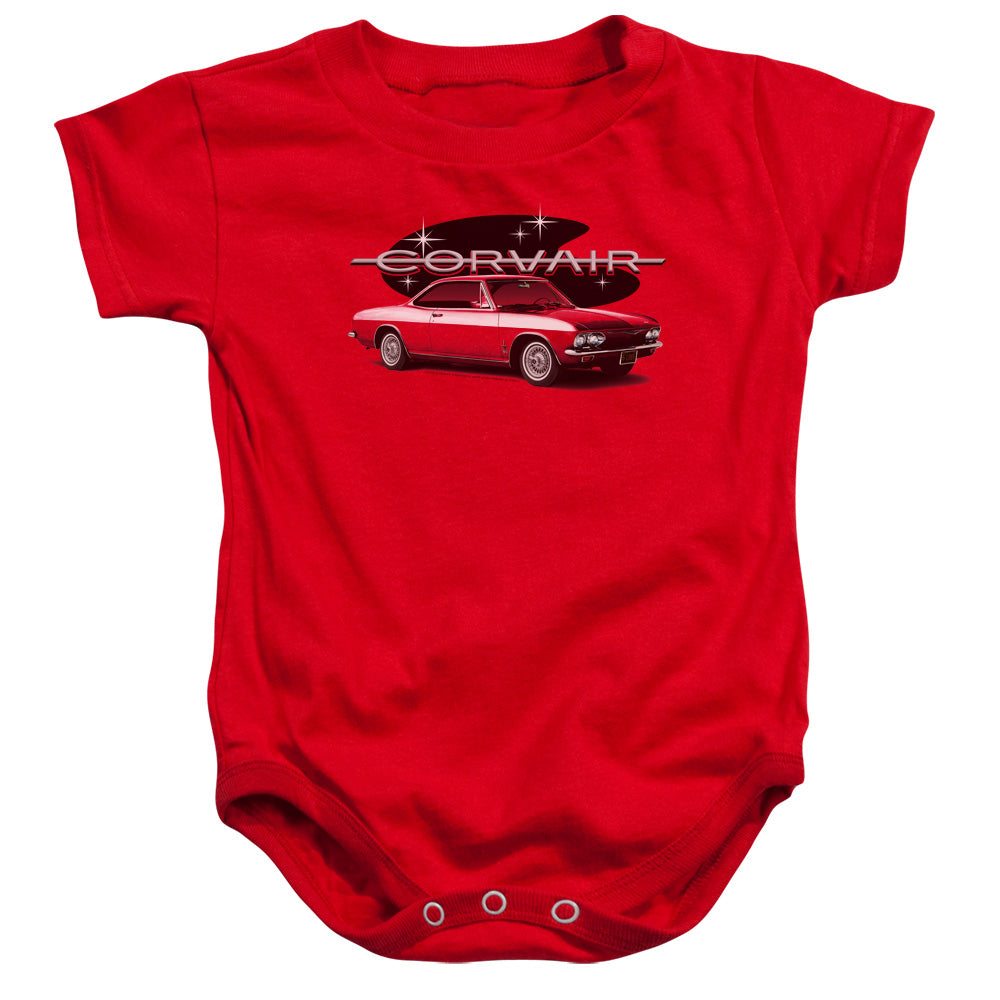 AN OFFCIALLY LICENSED CHEVROLET 65 CORVAIR MONA SPYDA COUPE BABY BODYSUIT RED