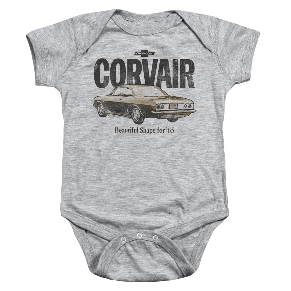 AN OFFCIALLY LICENSED CHEVROLET RETRO CORVAIR BABY BODYSUIT ATHLETIC HEATHER