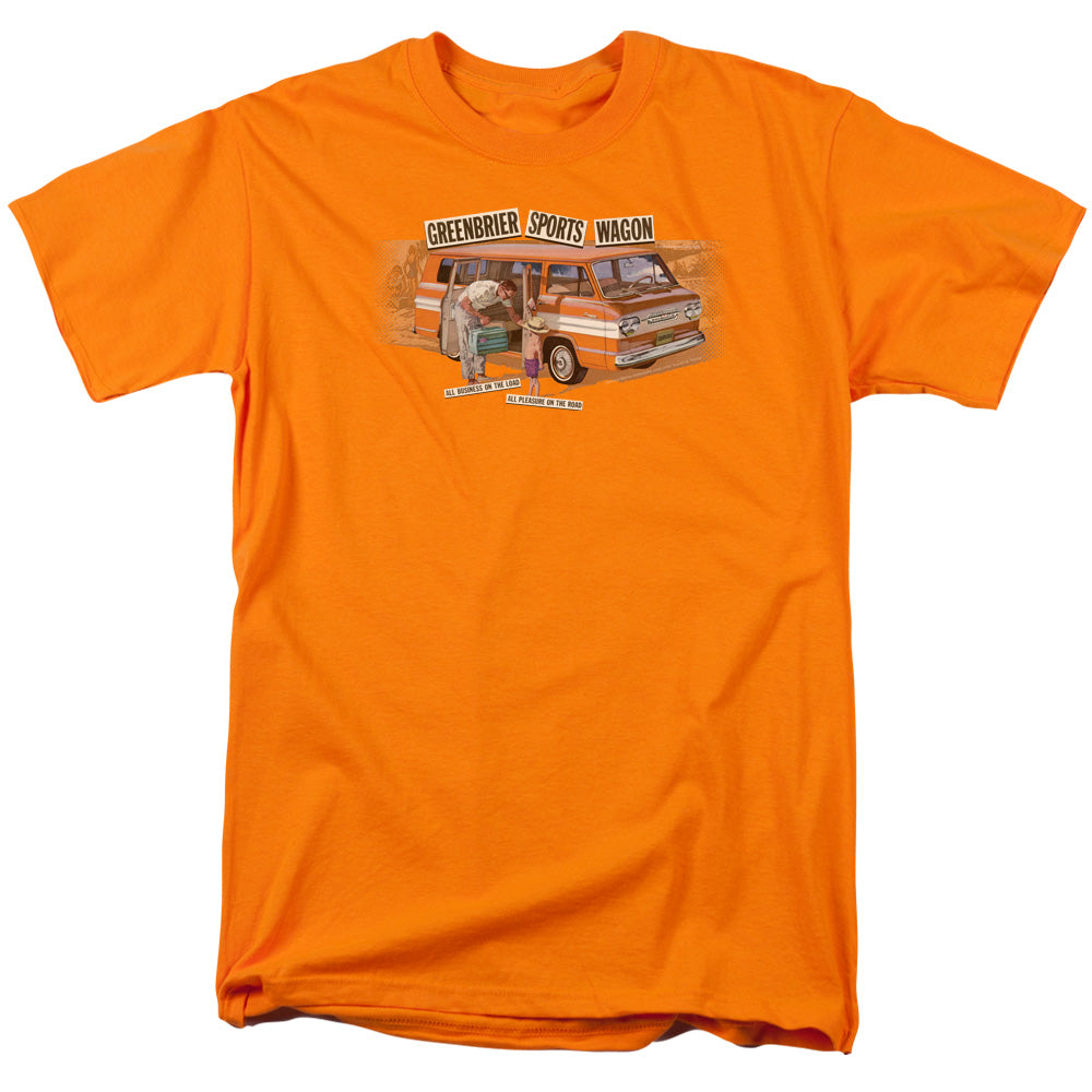 AN OFFCIALLY LICENSED CHEVROLET GREENBRIER CORVAIR SPORT WAGON MEN'S REGULAR FIT T-SHIRT ORANGE