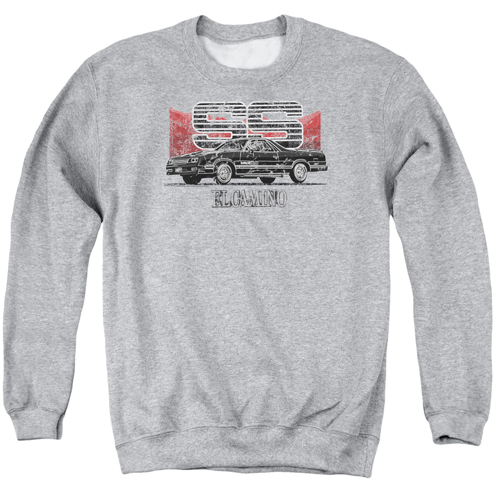 AN OFFCIALLY LICENSED CHEVROLET EL CAMINO SS MOUNTAINS ADULT UNISEX CREWNECK SWEATSHIRT ATHLETIC HEATHER