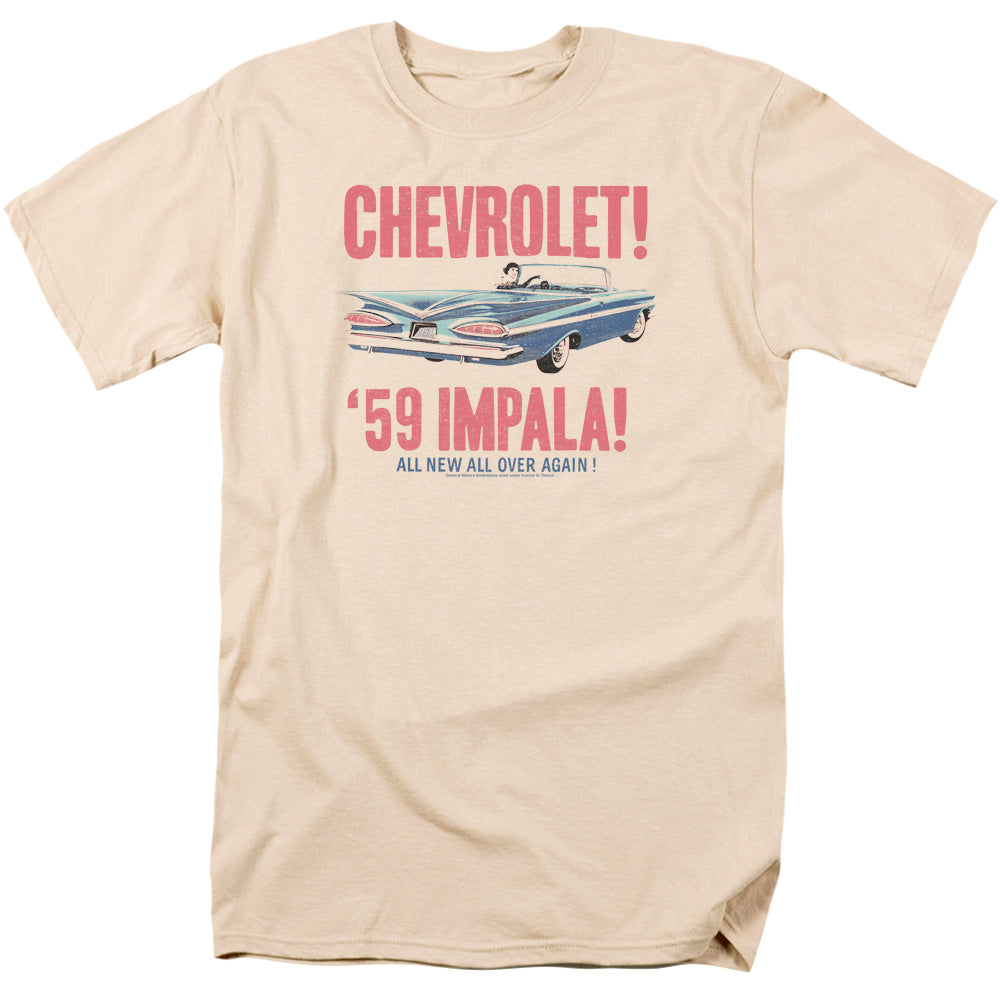 AN OFFCIALLY LICENSED CHEVROLET 59 IMPALA MEN'S REGULAR FIT T-SHIRT CREAM