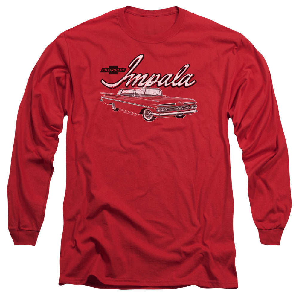 AN OFFCIALLY LICENSED CHEVROLET CLASSIC IMPALA MEN'S LONG SLEEVE T-SHIRT RED