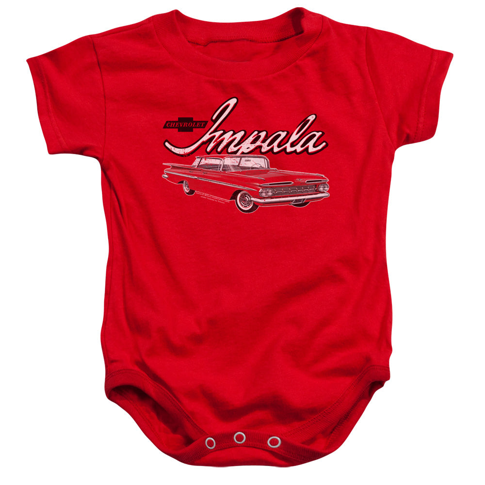 AN OFFCIALLY LICENSED CHEVROLET CLASSIC IMPALA BABY BODYSUIT RED