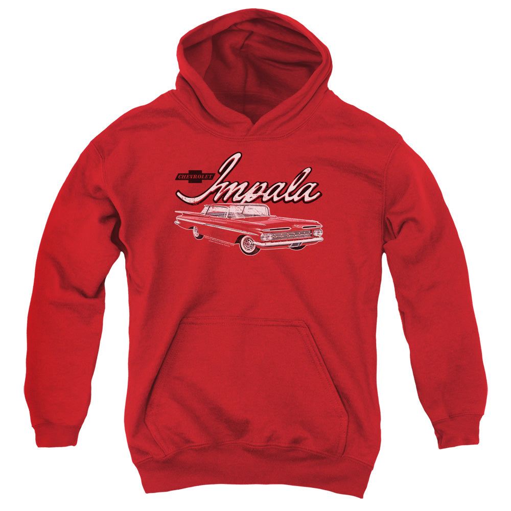 AN OFFCIALLY LICENSED CHEVROLET CLASSIC IMPALA YOUTH HOODIE RED