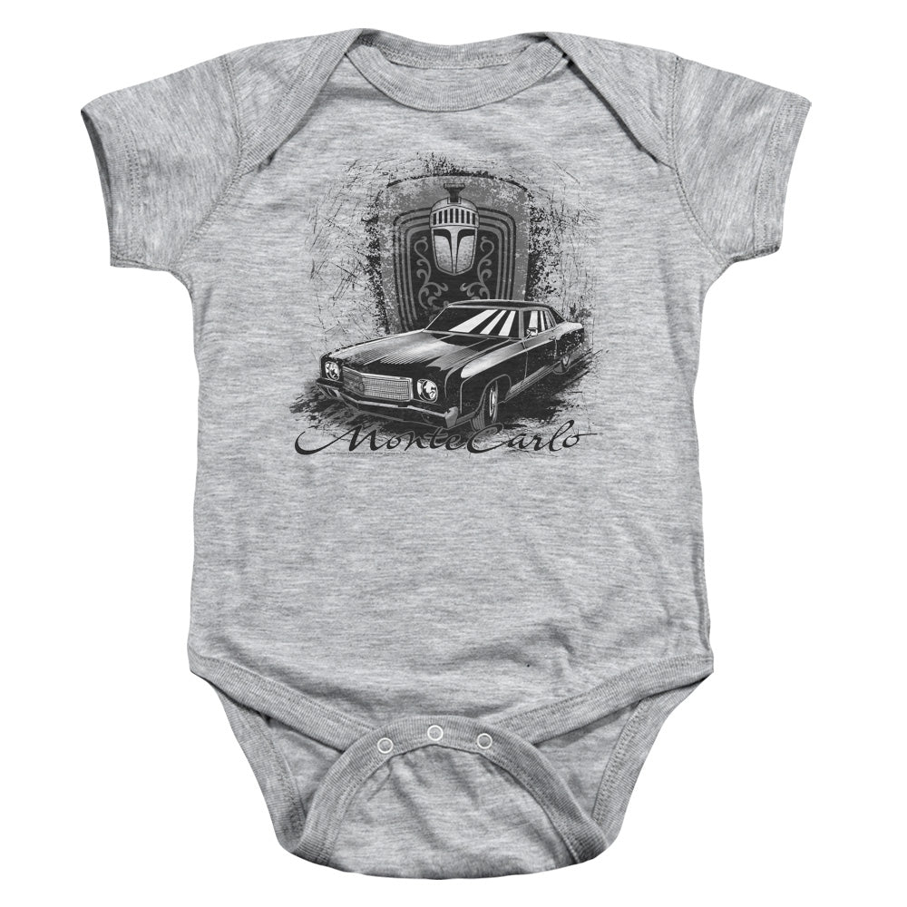 AN OFFCIALLY LICENSED CHEVROLET MONTE CARLO DRAWING BABY BODYSUIT ATHLETIC HEATHER