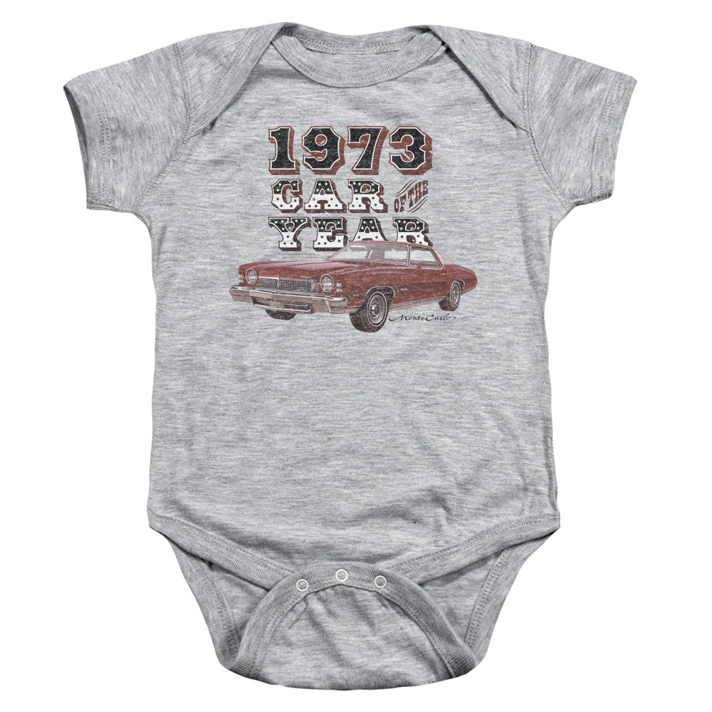 AN OFFCIALLY LICENSED CHEVROLET CAR OF THE YEAR BABY BODYSUIT ATHLETIC HEATHER