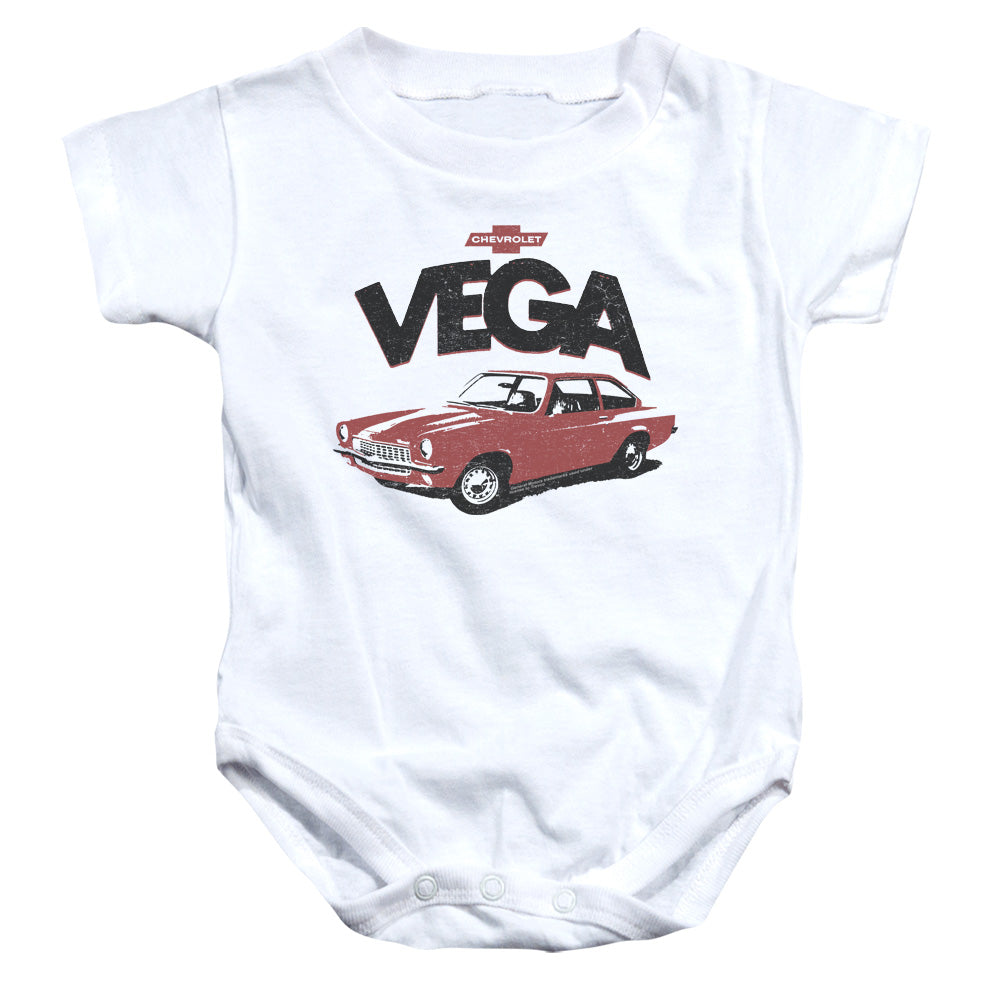 AN OFFCIALLY LICENSED CHEVROLET ROUGH VEGA BABY BODYSUIT WHITE