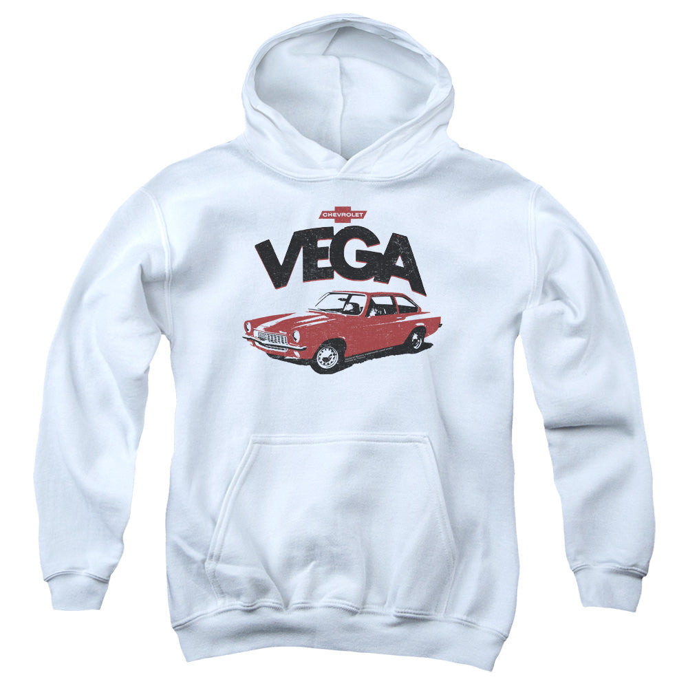 AN OFFCIALLY LICENSED CHEVROLET ROUGH VEGA YOUTH HOODIE WHITE
