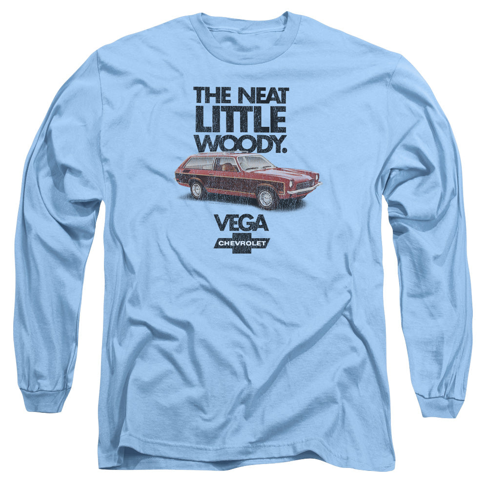 AN OFFCIALLY LICENSED CHEVROLET VEGA THE NEAT LITTLE WOODY MEN'S LONG SLEEVE T-SHIRT CAROLINA BLUE