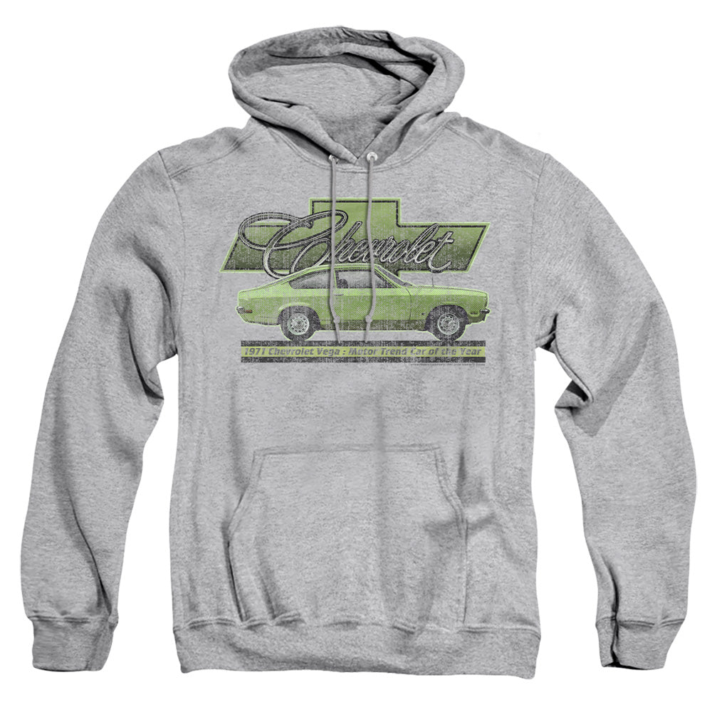 AN OFFCIALLY LICENSED CHEVROLET VEGA CAR OF THE YEAR 71 ADULT UNISEX PULLOVER HOODIE ATHLETIC HEATHER